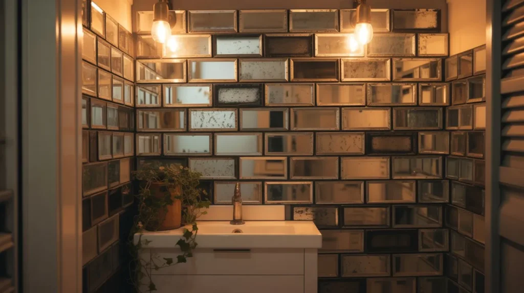 antique mirror tiles small bathroom wall decor idea