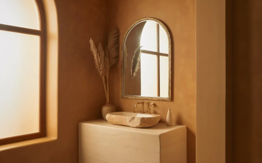 arch top round hybrid mirror bathroom vanity idea