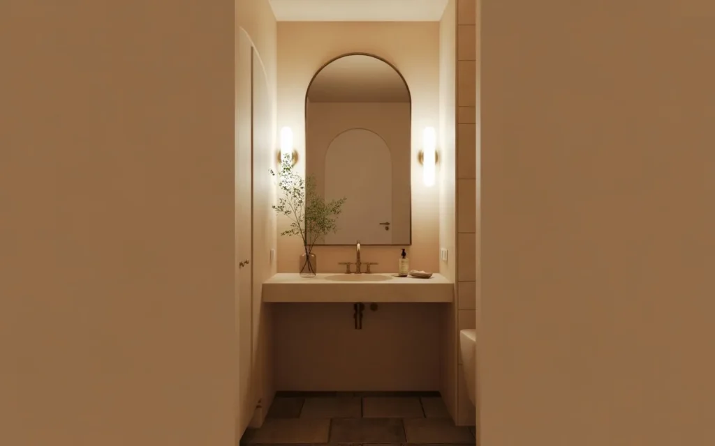 arched mirror small bathroom idea stylish 2026