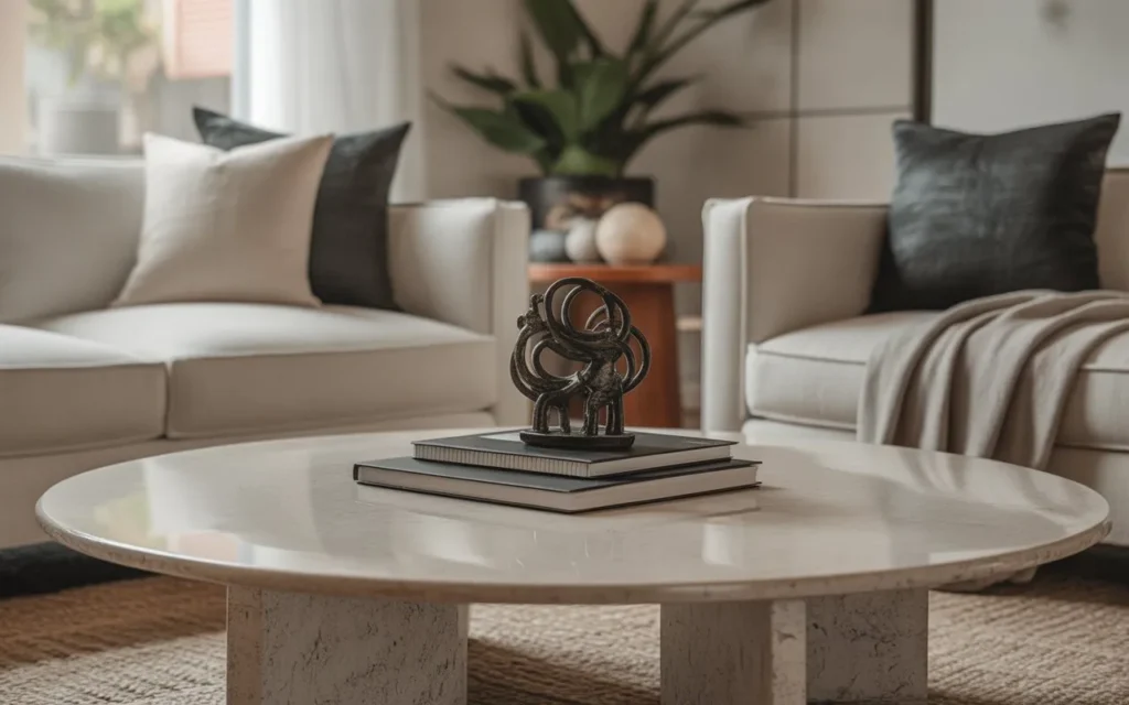 art object display round coffee table decor idea