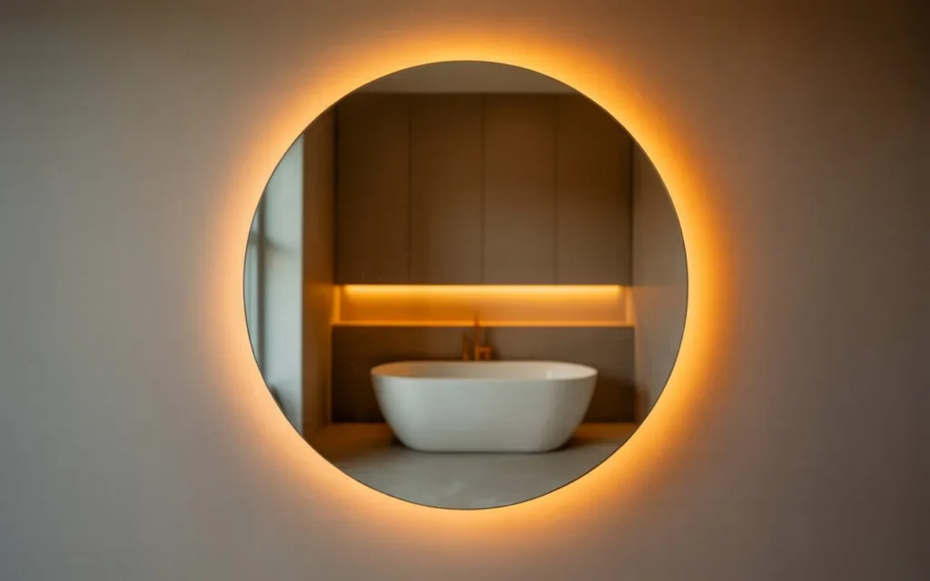 backlit glow round mirror bathroom lighting idea 2026