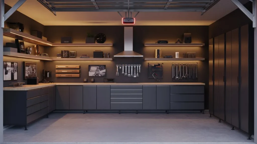 black accent walls garage interior idea modern