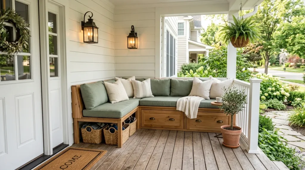  built in bench front porch seating idea 2026