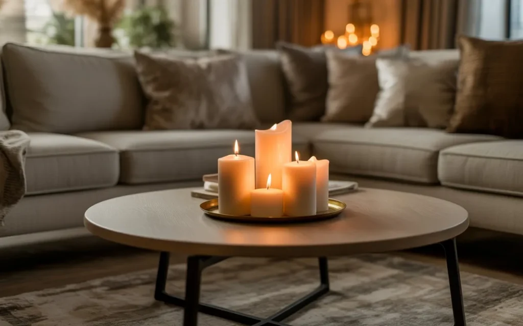 candle cluster display round coffee table decor idea