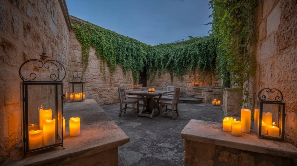 Candle-Lit Stone Terrace