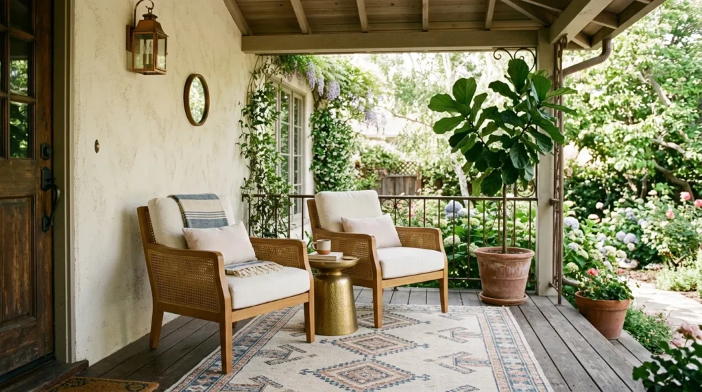 cane accent chairs front porch seating idea 2026