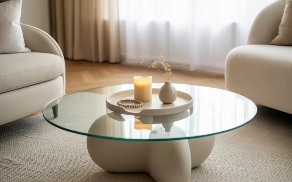 ceramic tray styling glass coffee table decor idea
