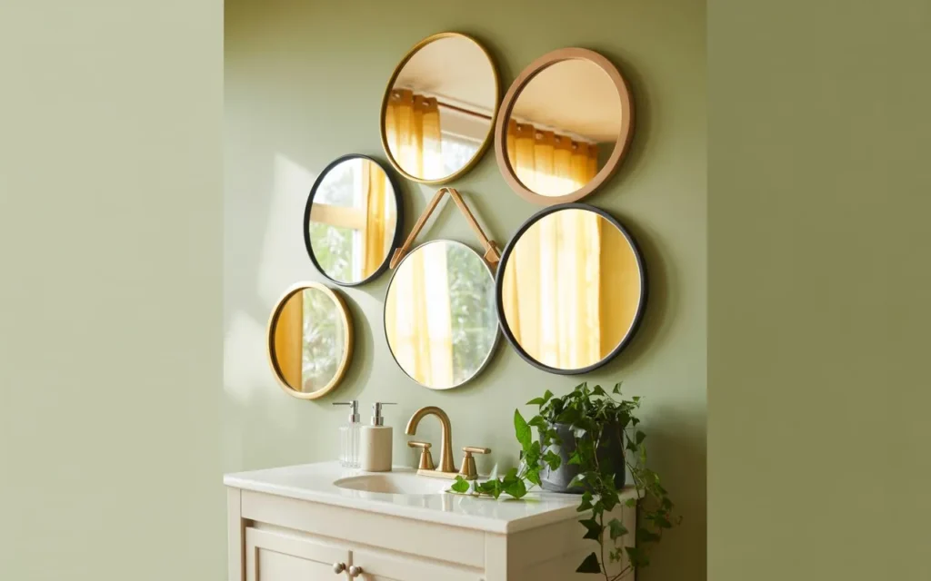 clustered round mirror gallery bathroom wall decor idea
