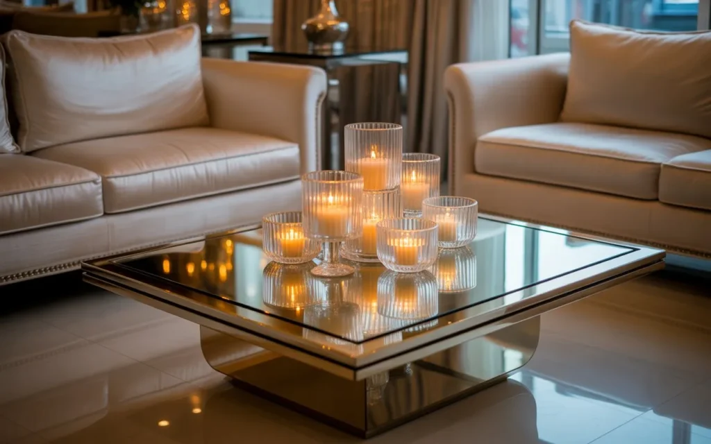 crystal candle holders glass coffee table decor idea