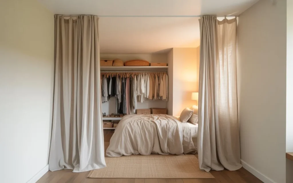 curtain closet small bedroom idea 2026