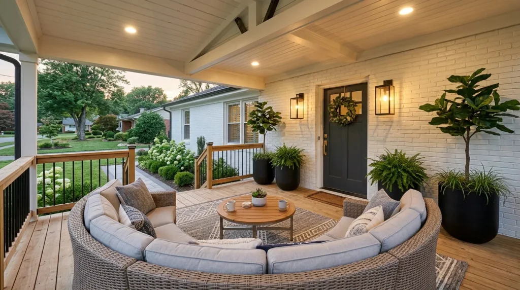 curved conversation set front porch seating idea 2026