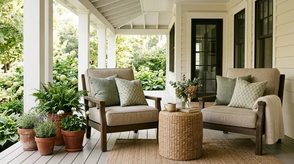 cushioned armchairs front porch seating idea cozy