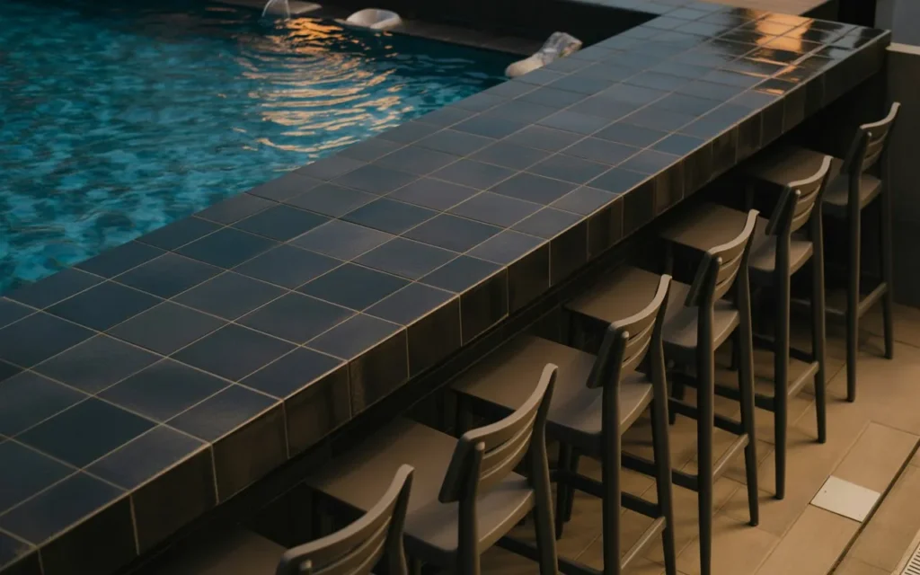 dark tile bar pool bar design idea modern outdoor