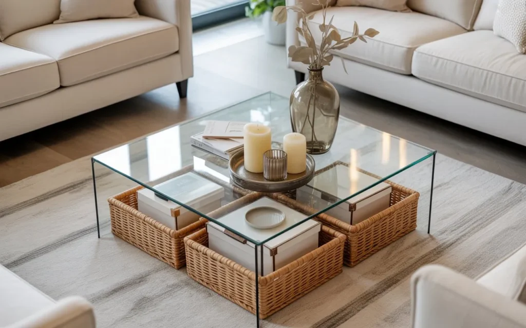 decorative box storage glass coffee table decor idea