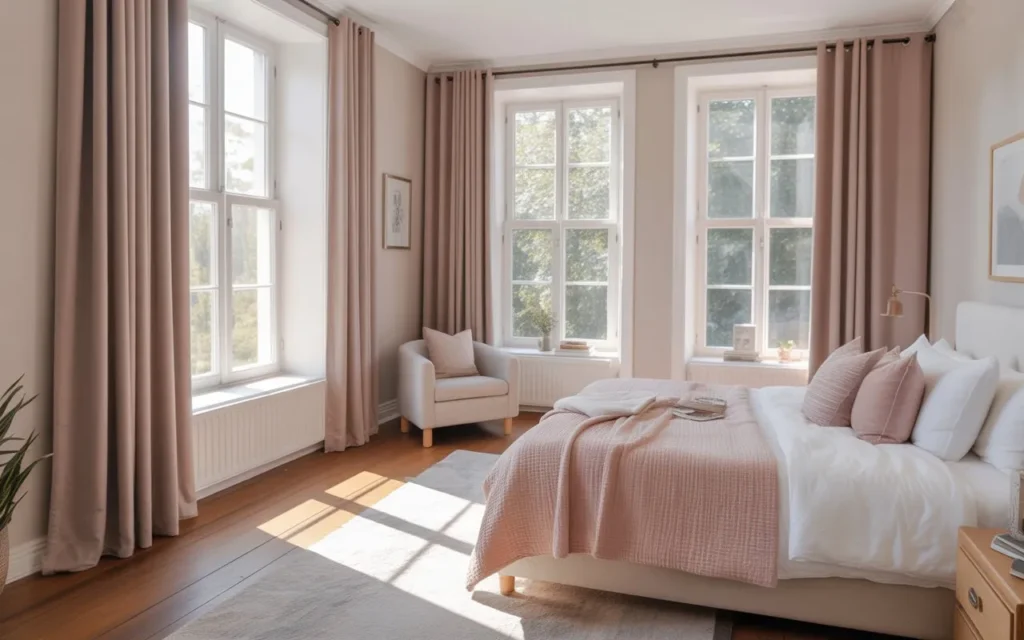 dusty pink curtains pink bedroom idea 2026