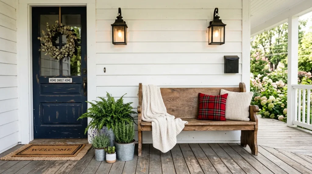farmhouse bench spot front porch seating idea 2026