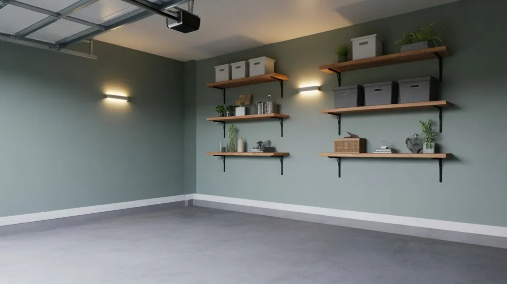 floating shelves garage interior idea storage 2026
