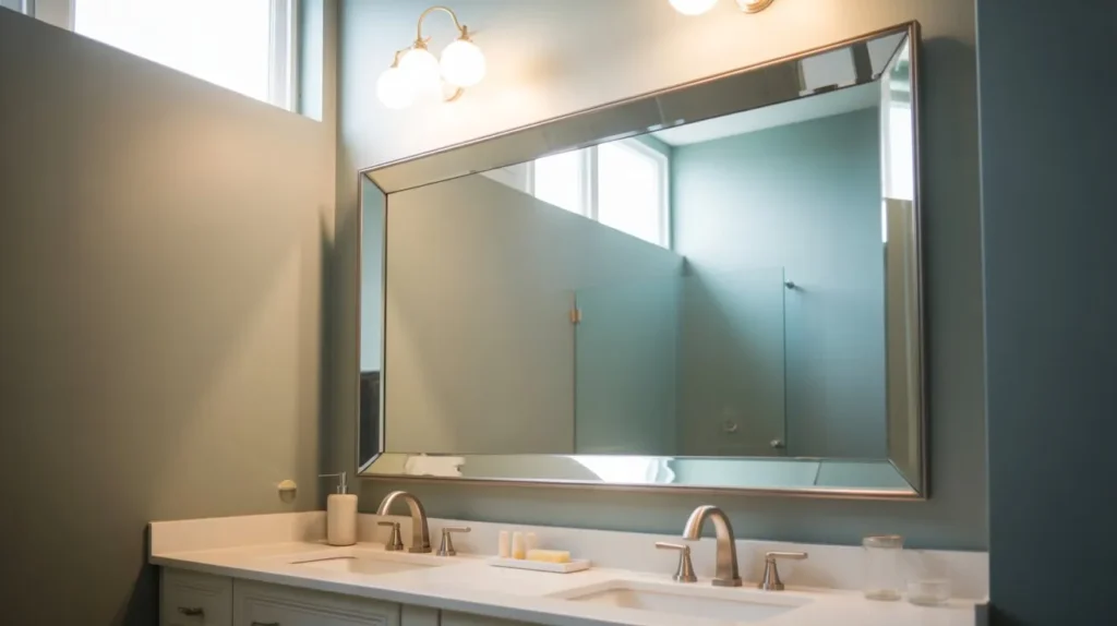 frameless edge mirror small bathroom modern idea