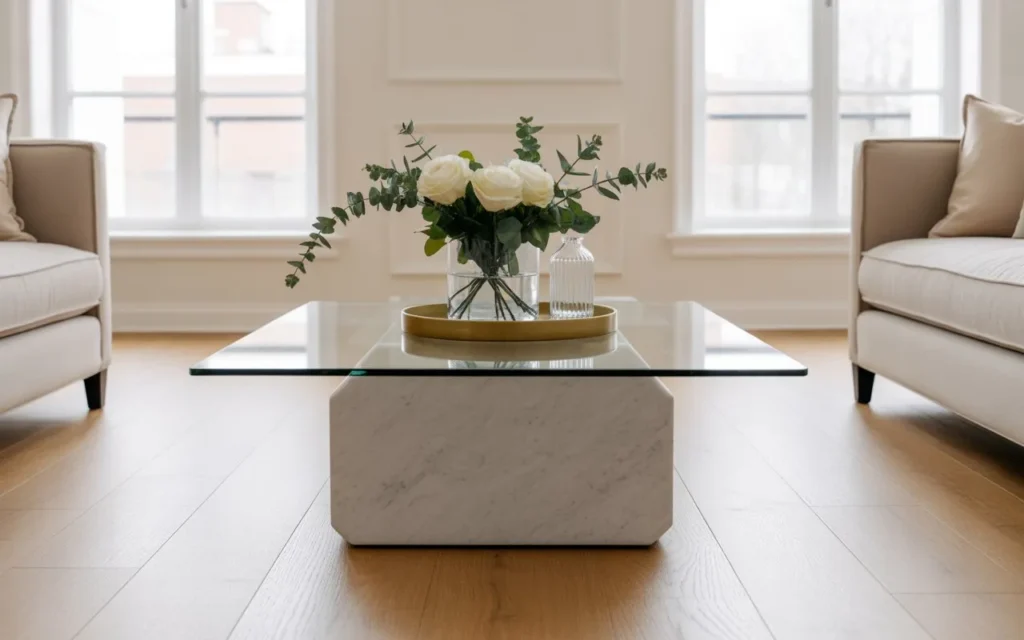 fresh flower tray glass coffee table decor idea