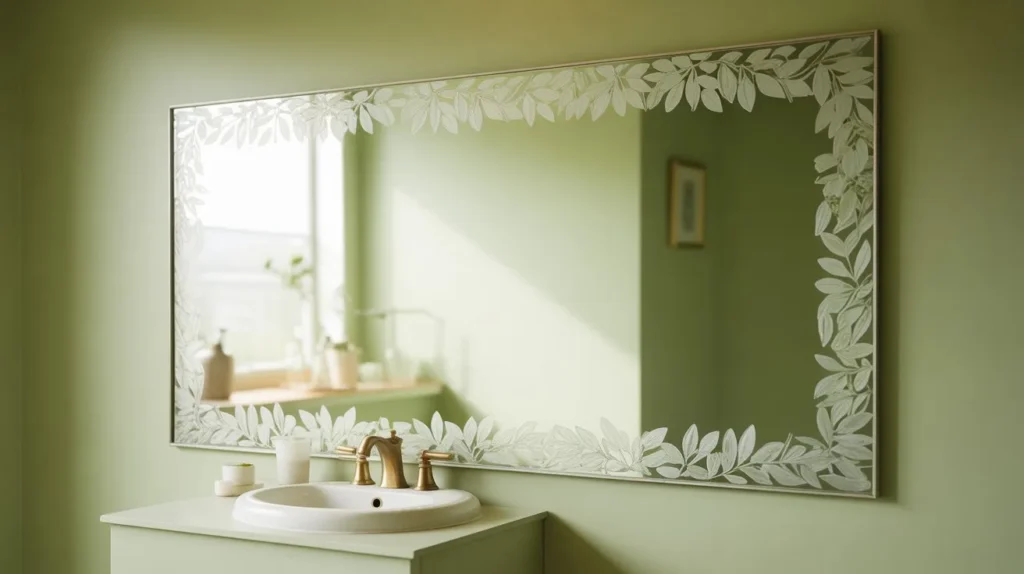frosted glass insert mirror small bathroom idea
