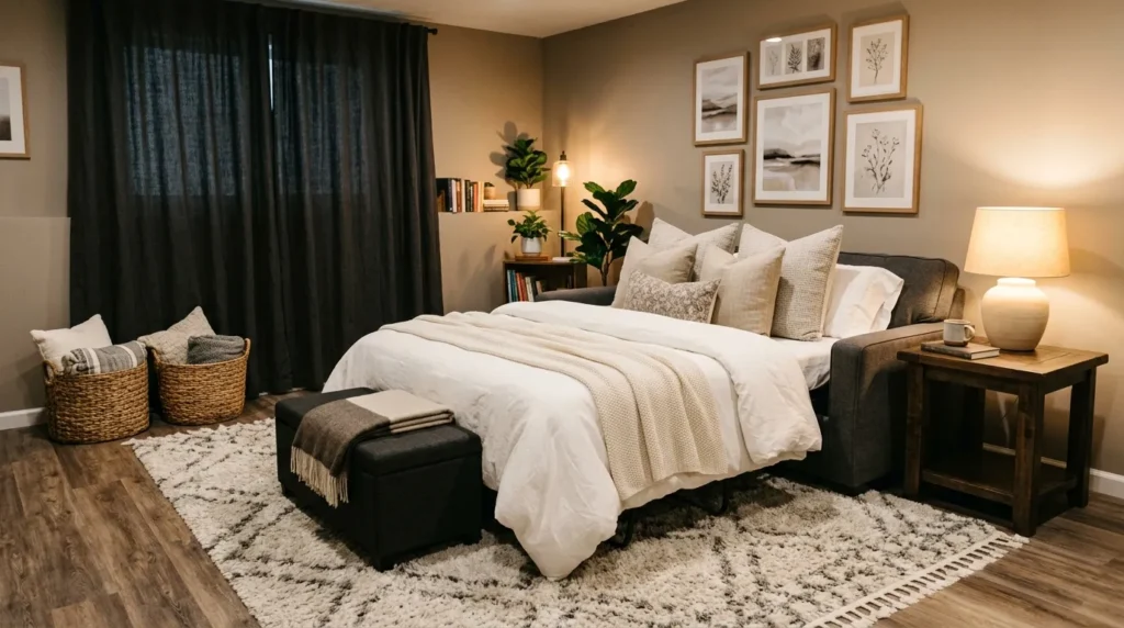 guest sleepover setup basement family room idea