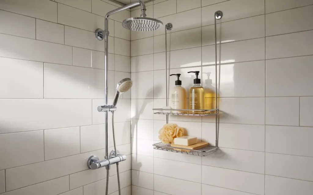 hanging shower caddy bathroom storage idea 2026