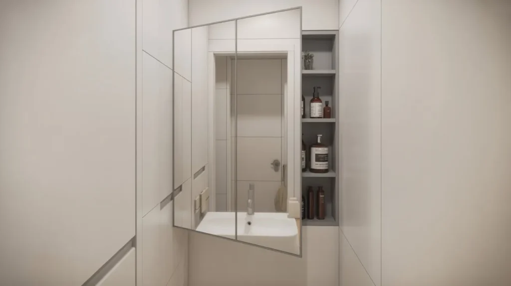 hidden cabinet mirror small bathroom storage idea