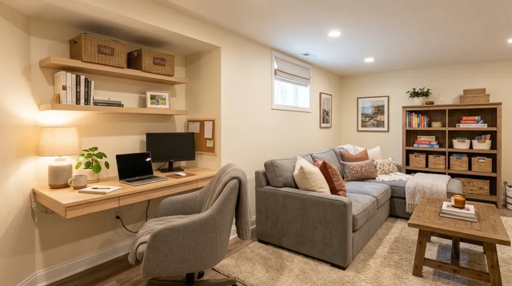 home office corner basement family room idea 2026