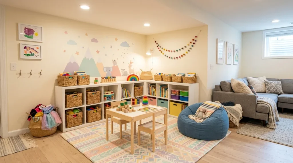 kids play nook basement family room idea 2026