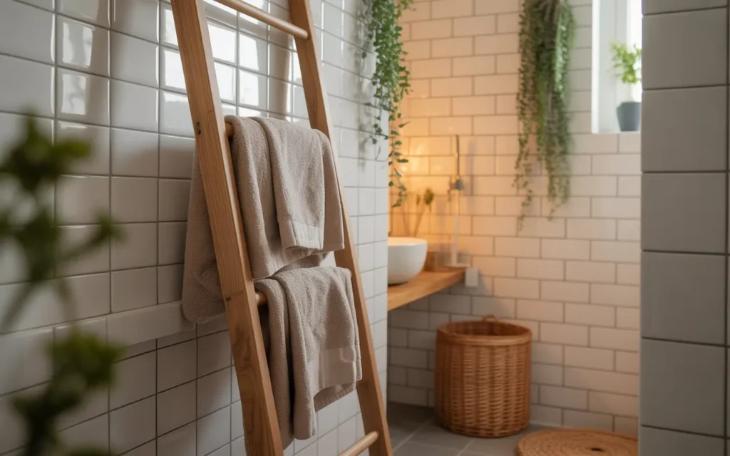  ladder towel rack bathroom storage idea small space