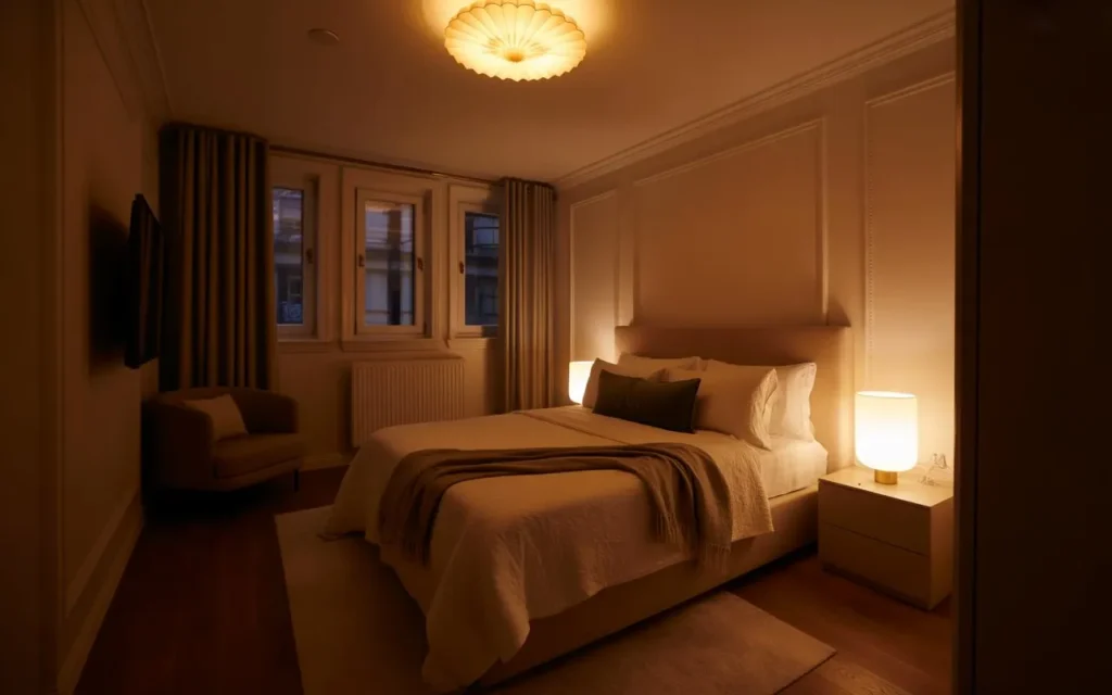layered lighting small bedroom idea 2026