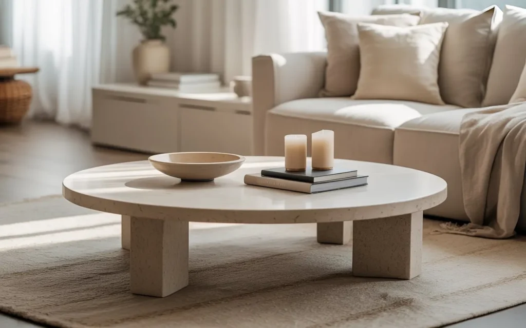 low profile styling round coffee table decor idea