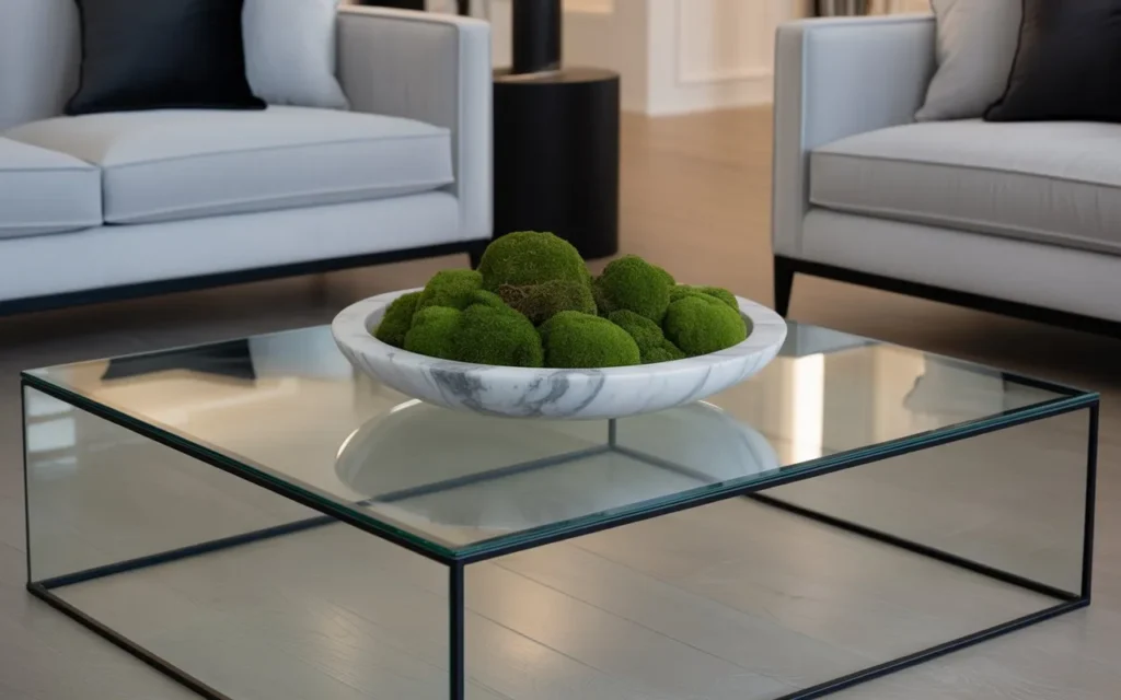 marble bowl centerpiece glass coffee table decor idea
