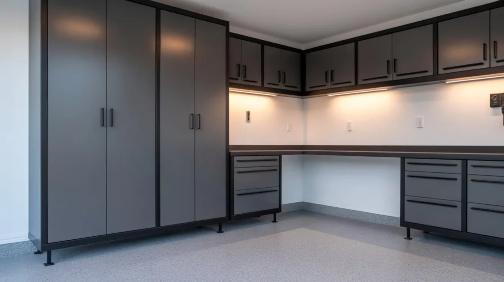 matte gray cabinets garage interior idea 2026
