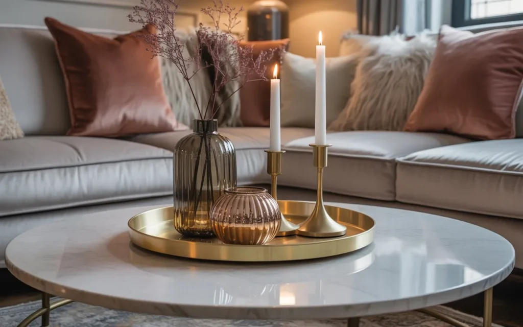 metal accent touch round coffee table decor idea