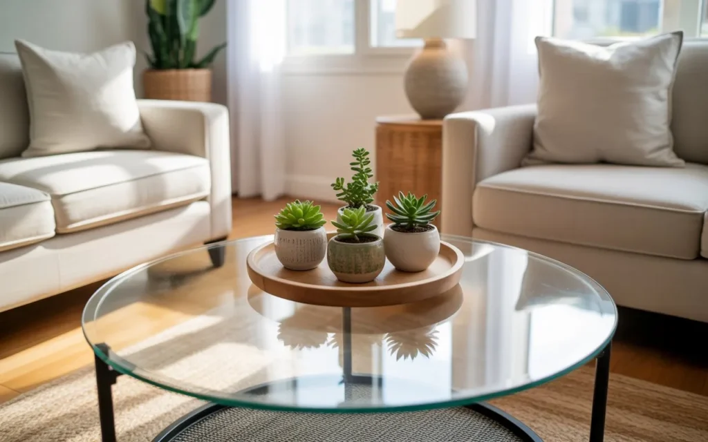 mini succulent group glass coffee table decor idea