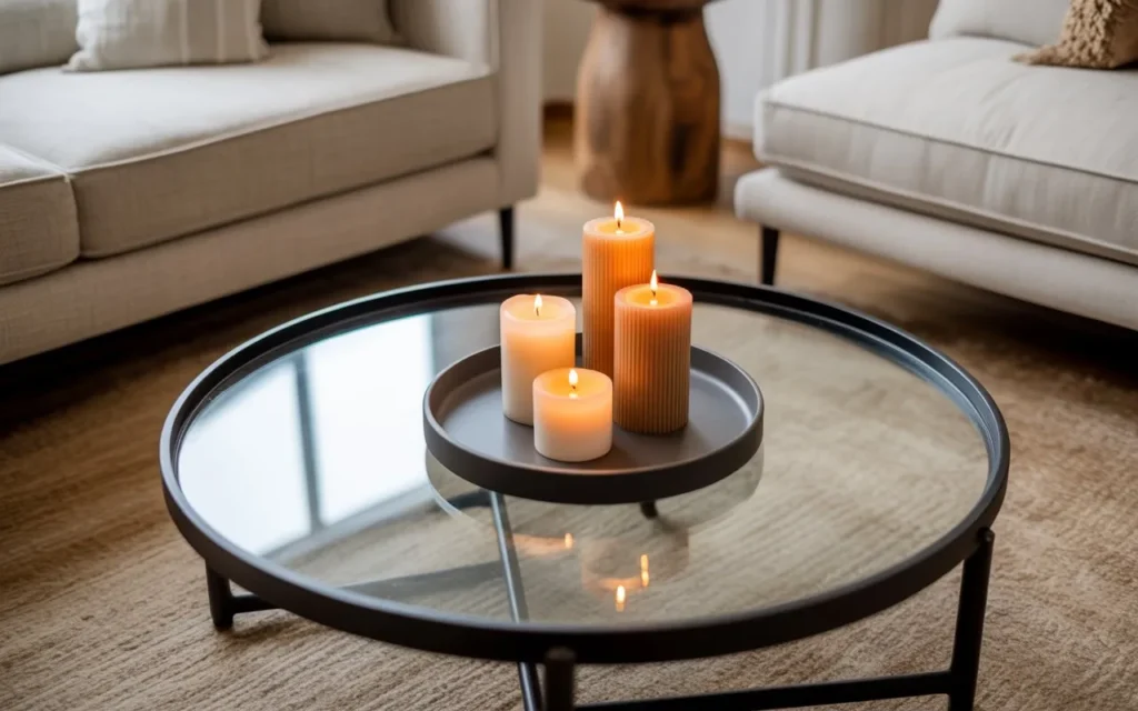 minimal candle cluster glass coffee table decor idea