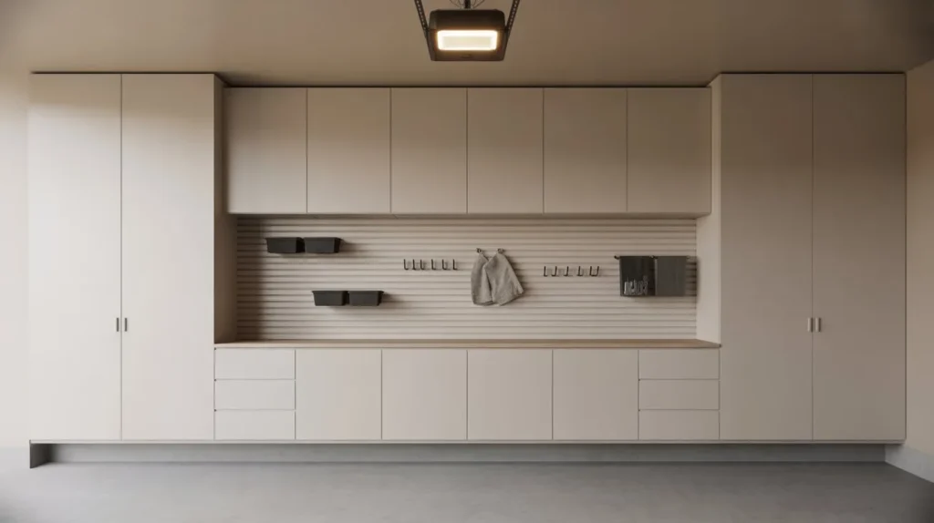 minimalist storage grid garage interior idea modern