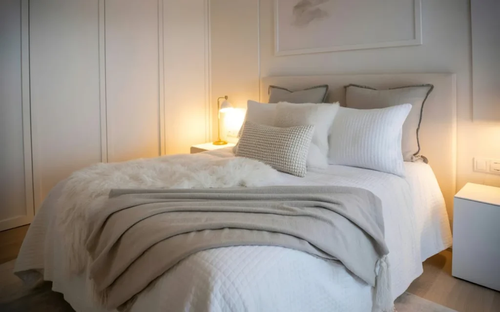 monochrome bedding small bedroom idea 2026