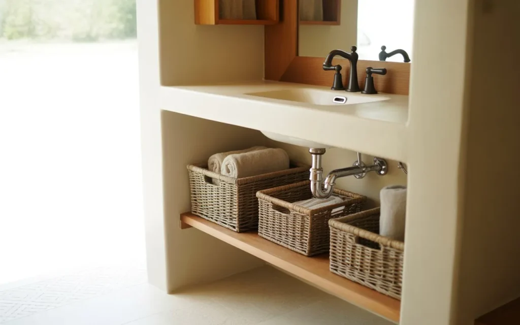open under sink basket small bathroom idea storage