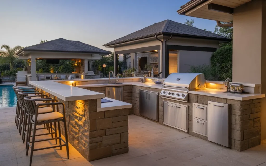 outdoor kitchen bar pool bar design idea 2026