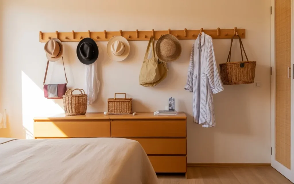 peg rail wall small bedroom idea 2026