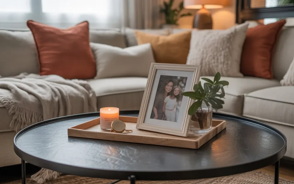 personal memory display round coffee table decor idea