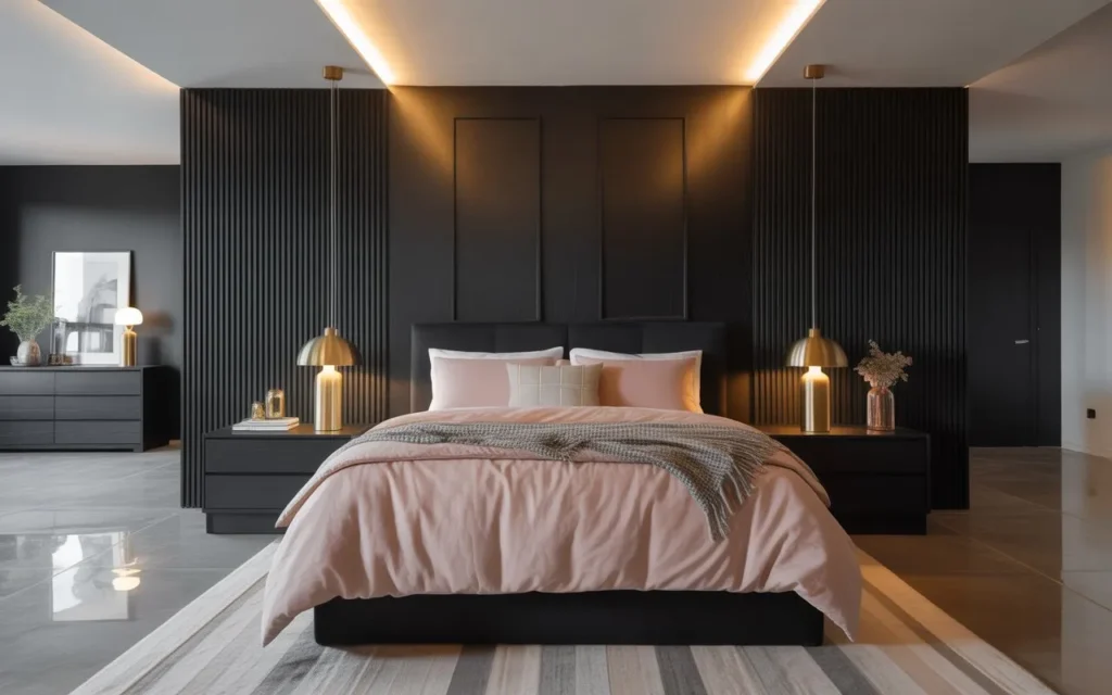 pink black contrast pink bedroom idea modern 2026