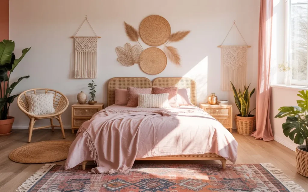 pink boho layers pink bedroom idea stylish