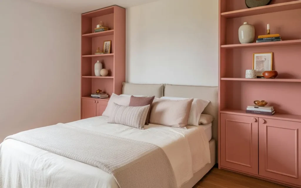  pink built in shelves pink bedroom idea 2026