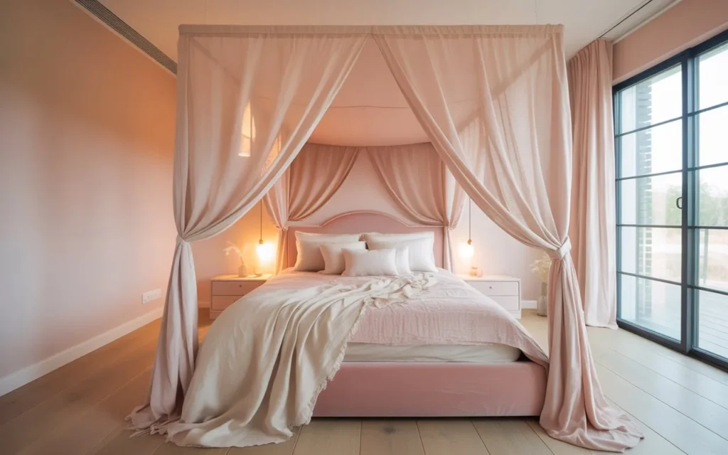 pink canopy bed pink bedroom idea soft look