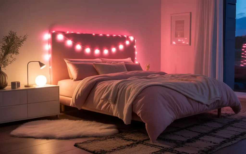  pink fairy lights pink bedroom idea aesthetic 2026