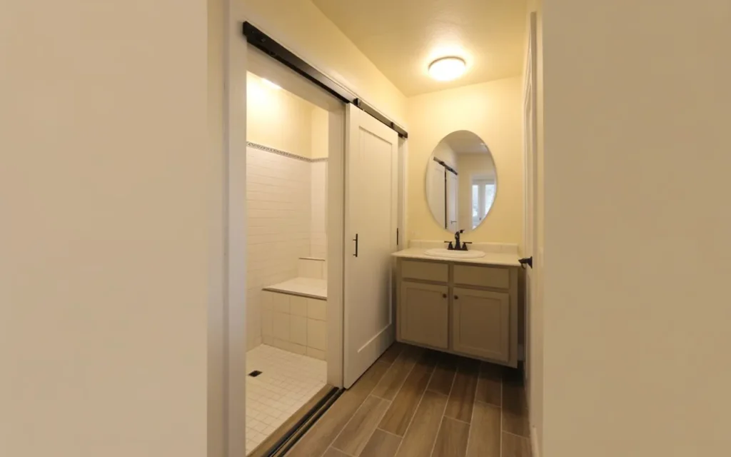 pocket door small bathroom idea space saving