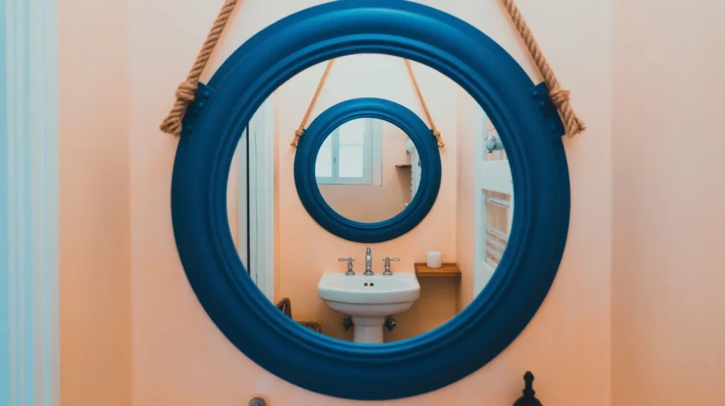 porthole style mirror small bathroom wall decor idea